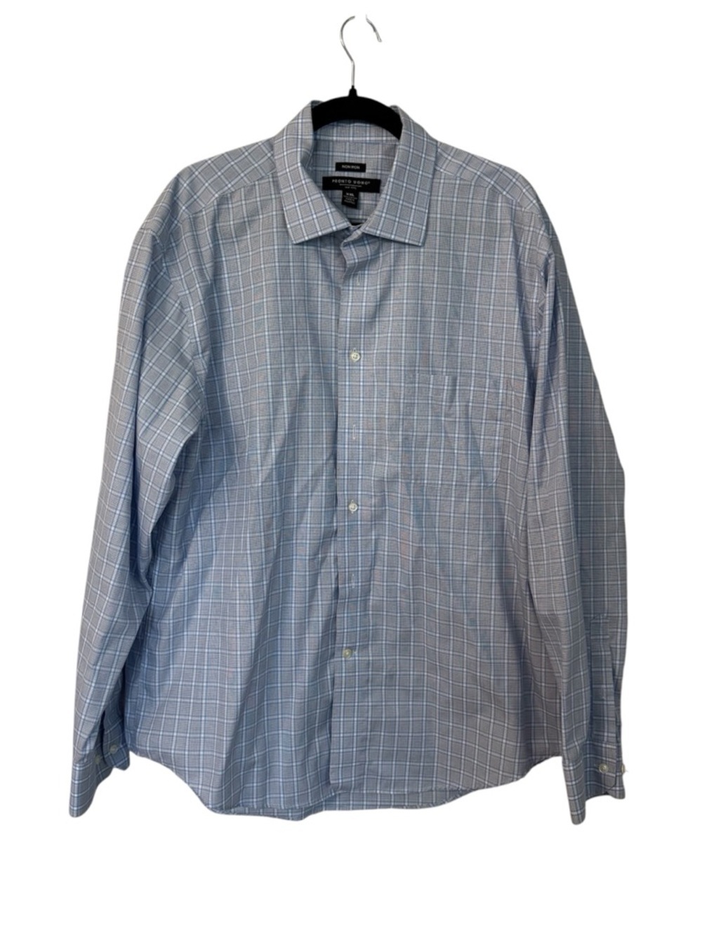 Pronto Uomo Non Iron Light Blue Checkered Button Down Dress Shirt Sz XXL GUC